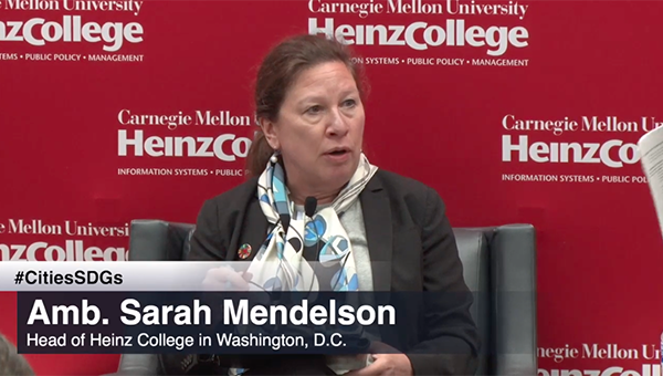 Ambassador Sarah Mendelson speaking at a Brookings event